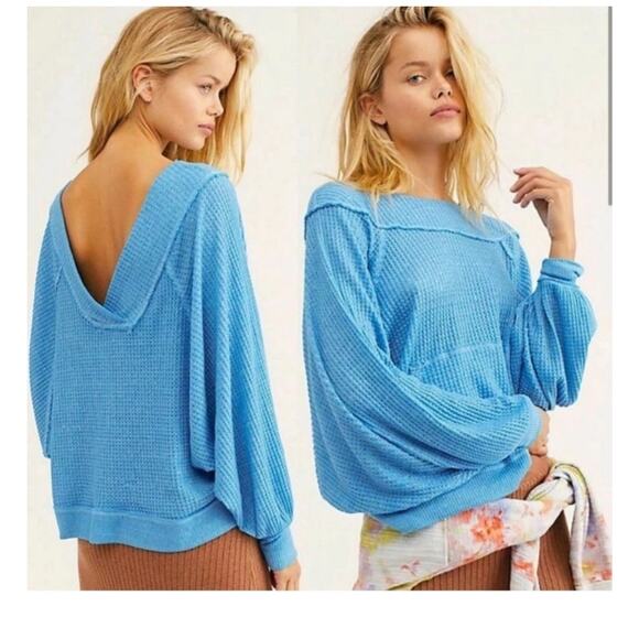Free People We The Free Westend Thermal Top Blue Oversize Drop Shoulder XS - Picture 1 of 4